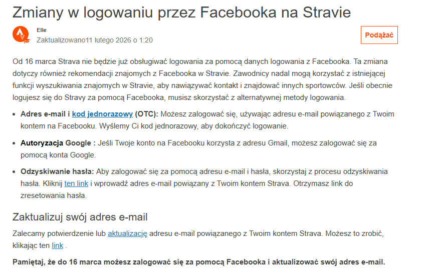 Strava rezygnuje z Facebooka