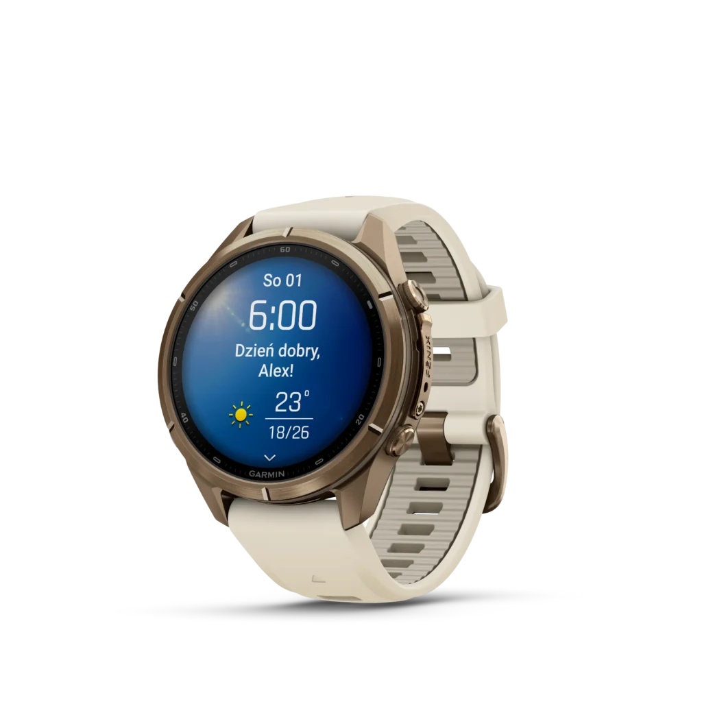 Fenix9Pro 43mm Flaxen Oatmeal French Front Left morning report pl PL