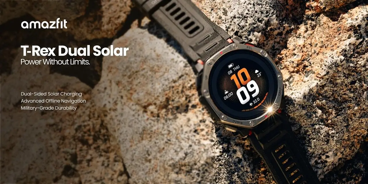 Amazfit T-Rex Dual Solar. Zegarek, który może wytrzymać pół roku bez ładowarki